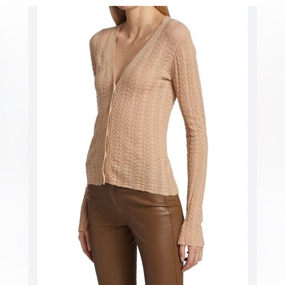 PAIGE Susan Pointelle Cotton & Silk Blend Cardigan - Picture 3 of 13